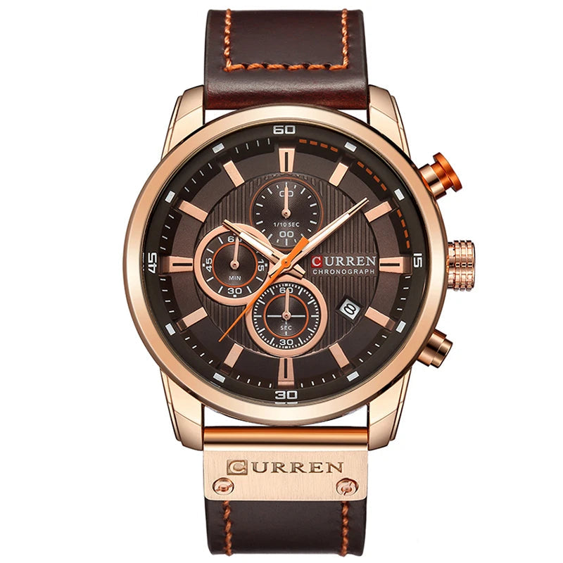 CURREN Leather Sports Watch: Military Quartz Chronograph Men.
