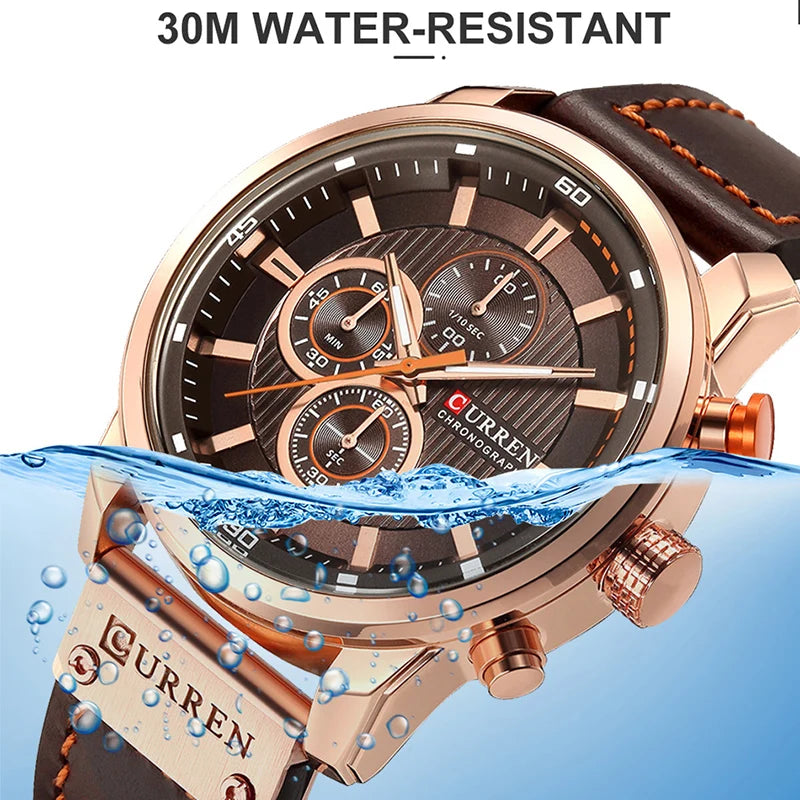 CURREN Leather Sports Watch: Military Quartz Chronograph Men.