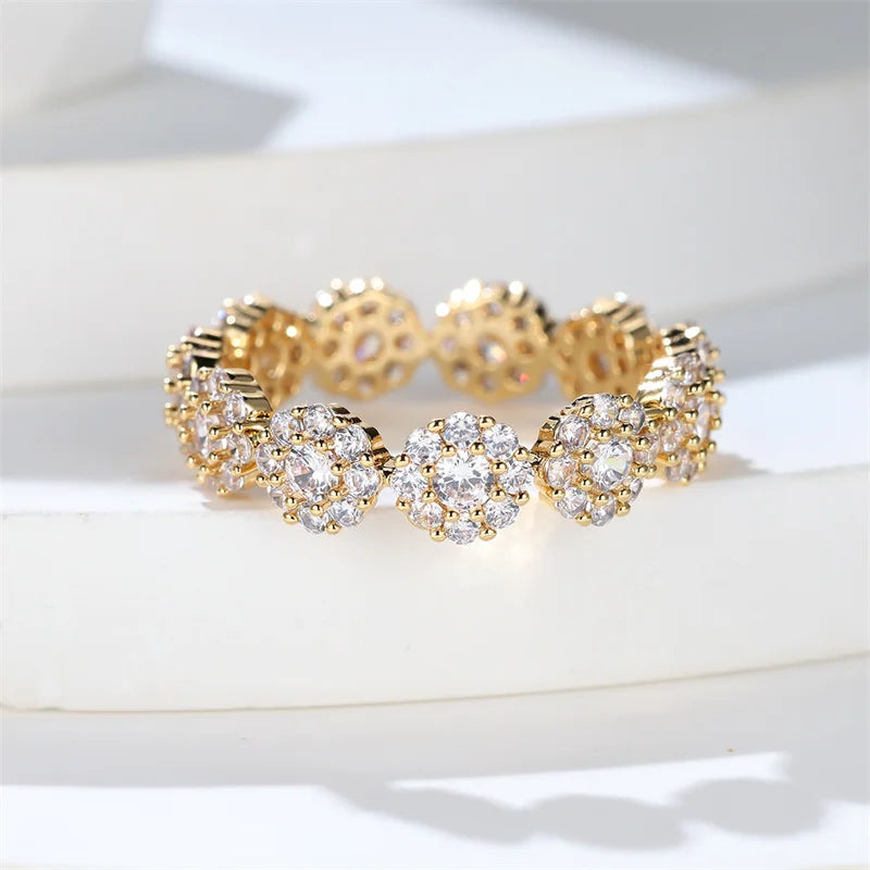 Luxury Female Charm White Zircon Ring Yellow Gold Color Rings For Women
