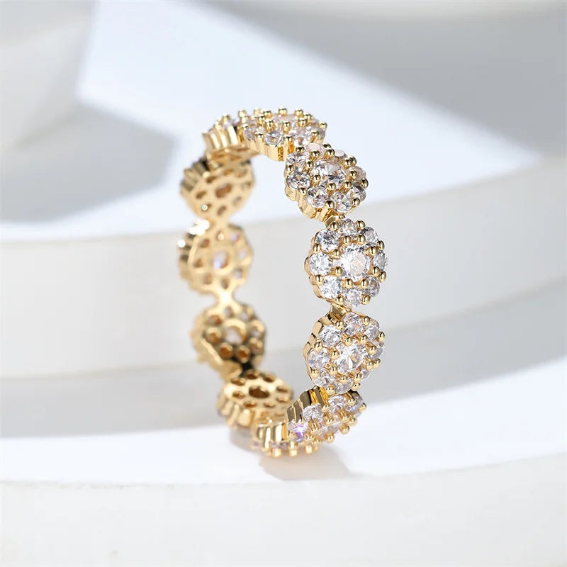 Luxury Female Charm White Zircon Ring Yellow Gold Color Rings For Women