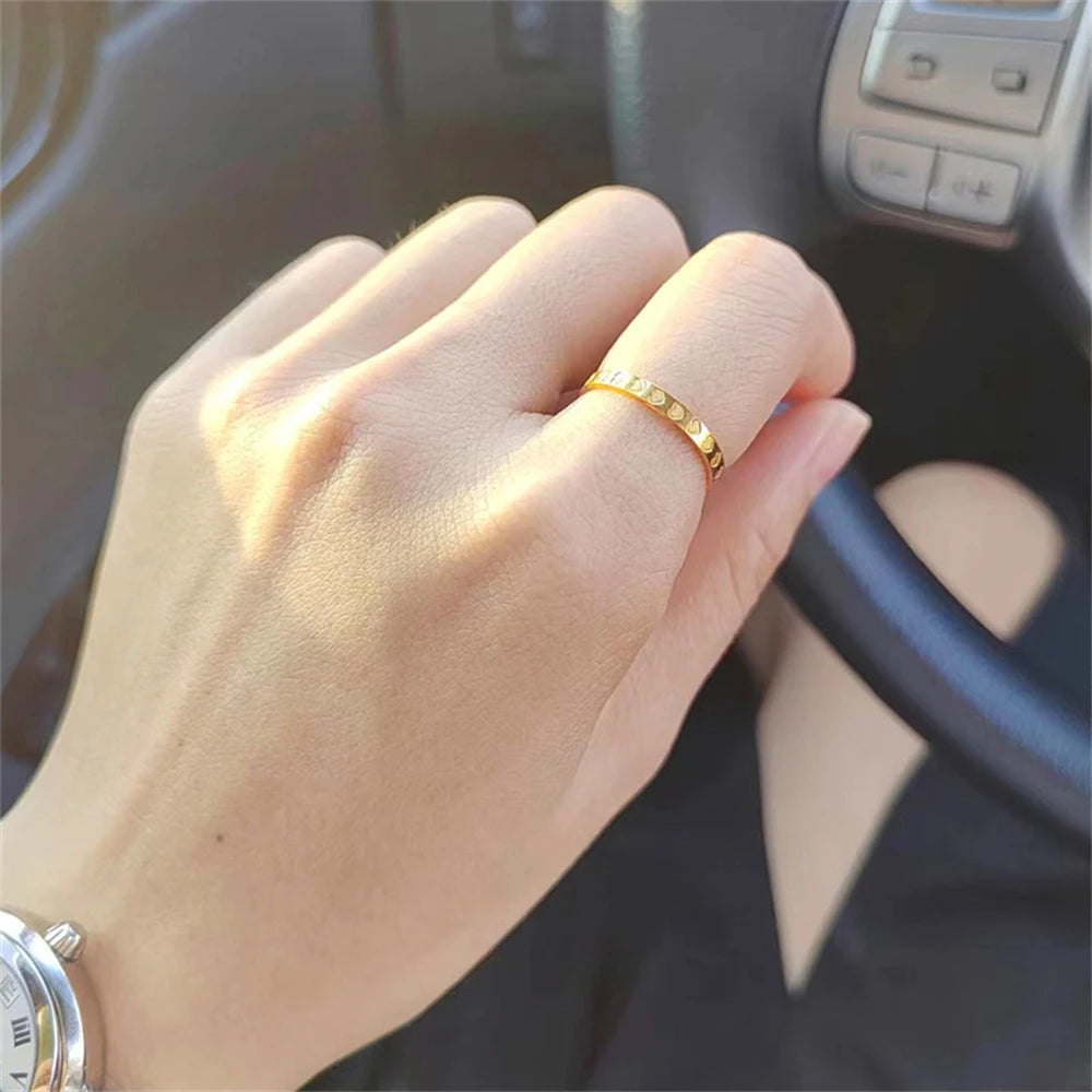 Golden Stainless Steel 2mm Heart Rings Women