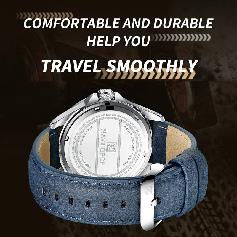 NAVIFORCE Men's Leather Sport Waterproof Quartz Watch