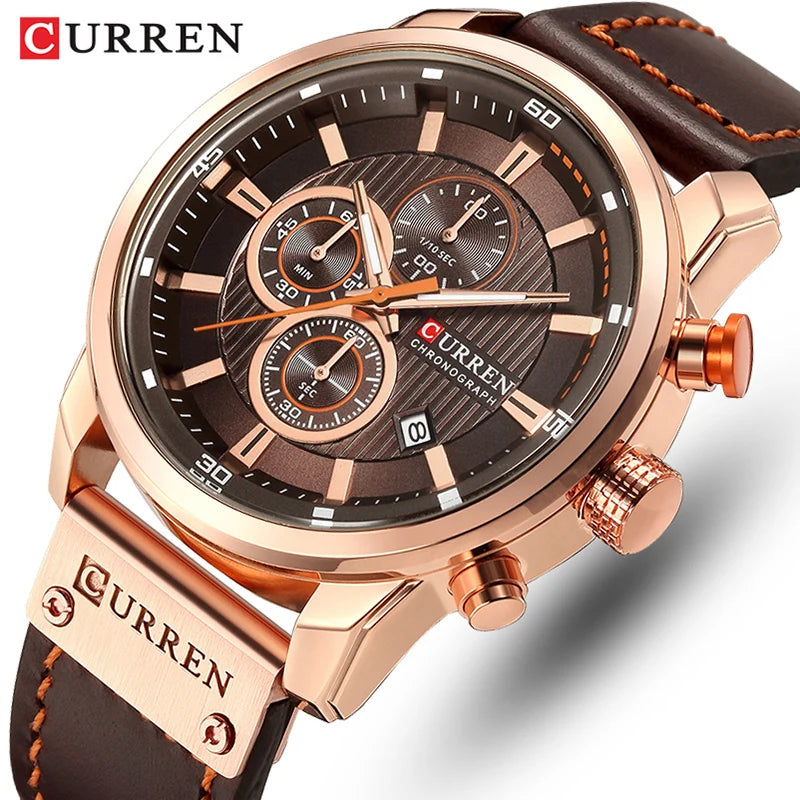 CURREN Leather Sports Watch: Military Quartz Chronograph Men.