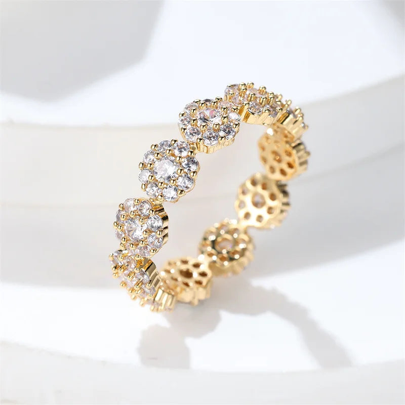 Luxury Female Charm White Zircon Ring Yellow Gold Color Rings For Women