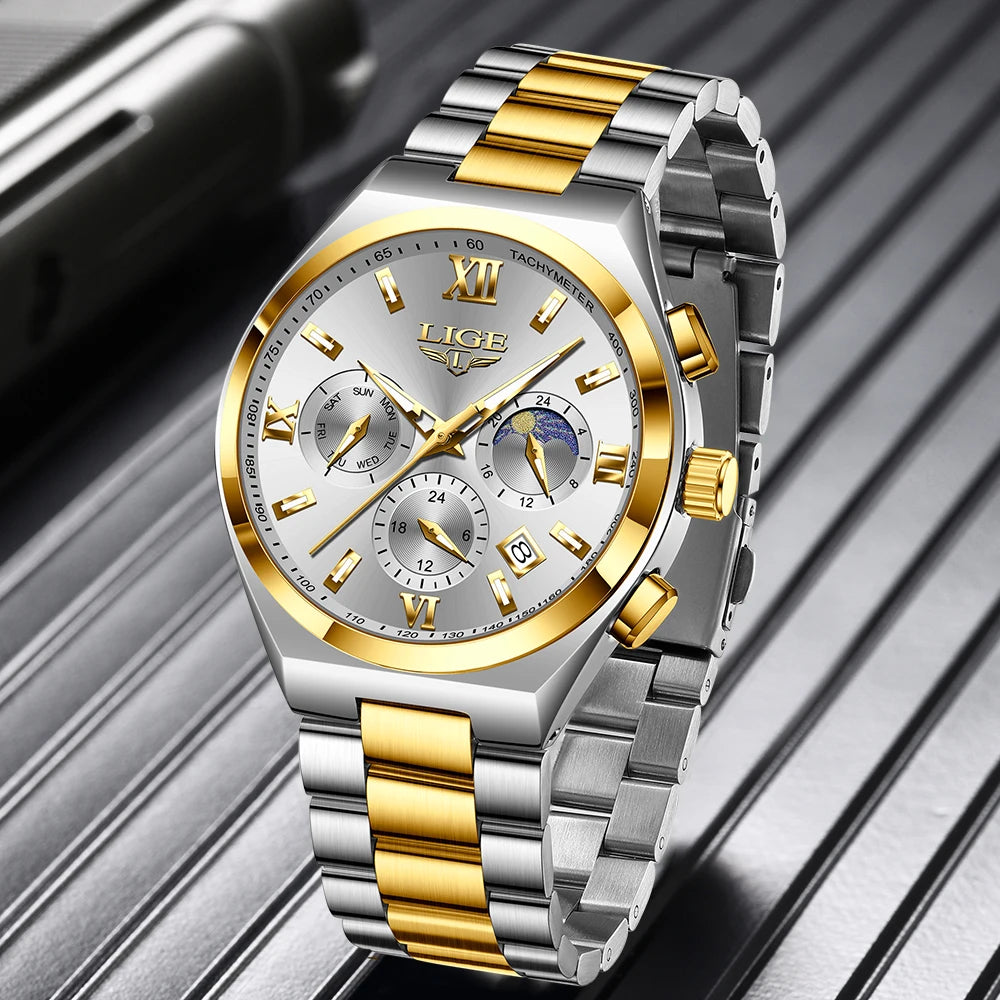 LIGE Men's Waterproof Chronograph Sport Quartz Watch