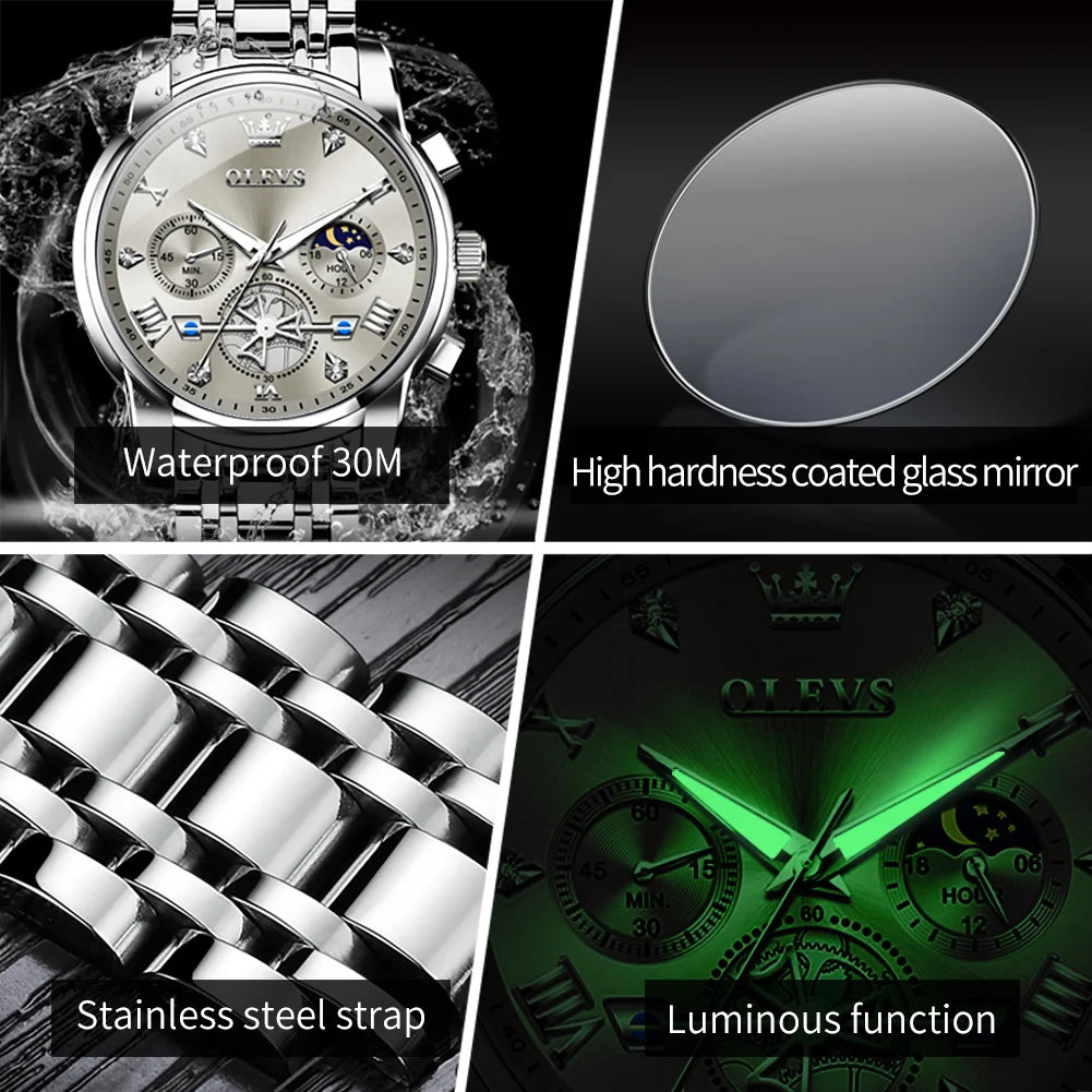 OLEVS Men's Watches Classic Multifunctional Fltwheel Chronograph