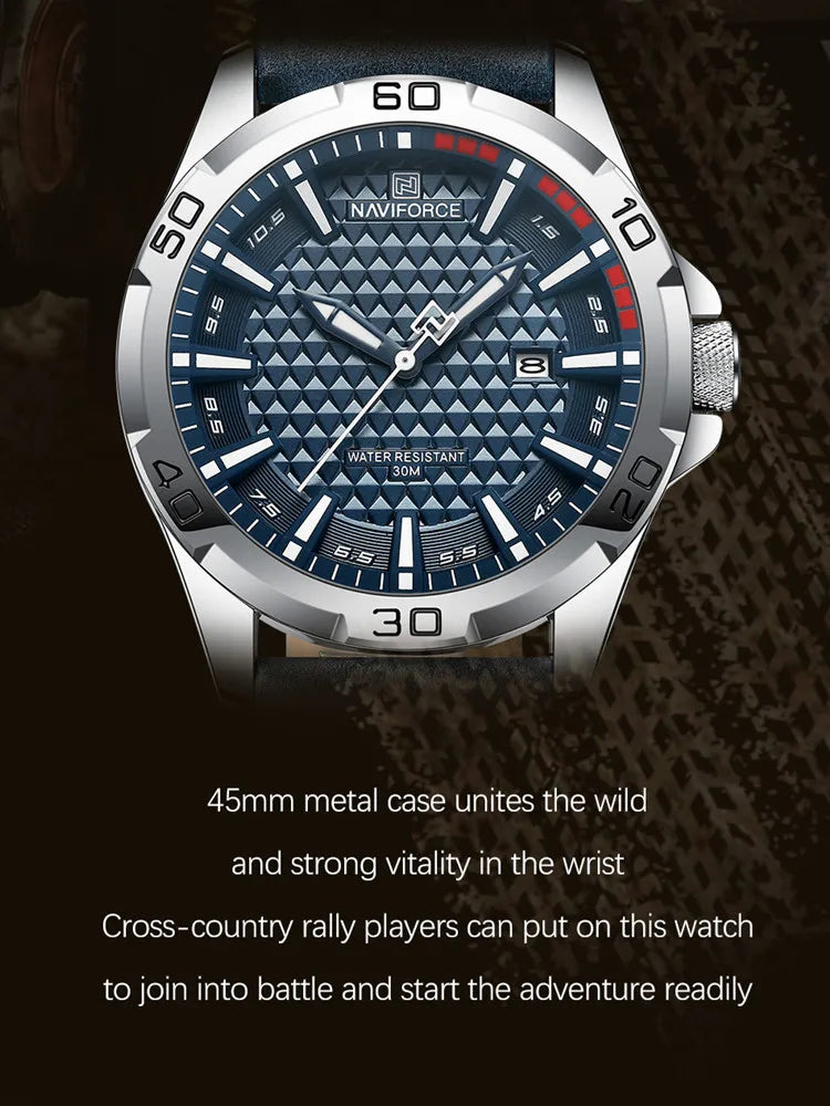 NAVIFORCE Men's Leather Sport Waterproof Quartz Watch