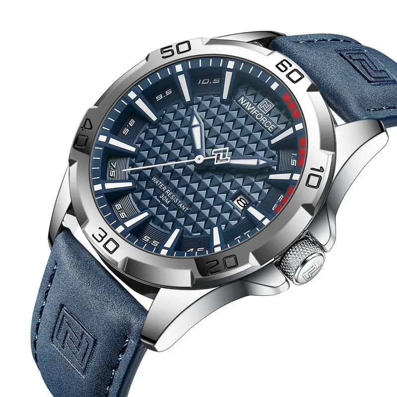 NAVIFORCE Men's Leather Sport Waterproof Quartz Watch