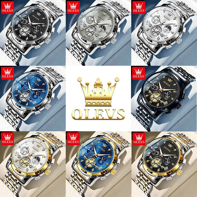 OLEVS Men's Watches Classic Multifunctional Fltwheel Chronograph