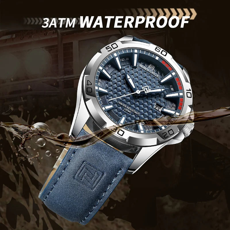 NAVIFORCE Men's Leather Sport Waterproof Quartz Watch