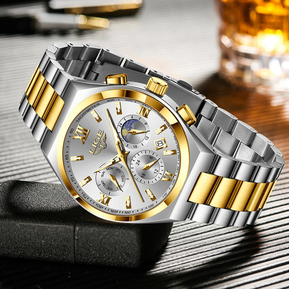 LIGE Men's Waterproof Chronograph Sport Quartz Watch