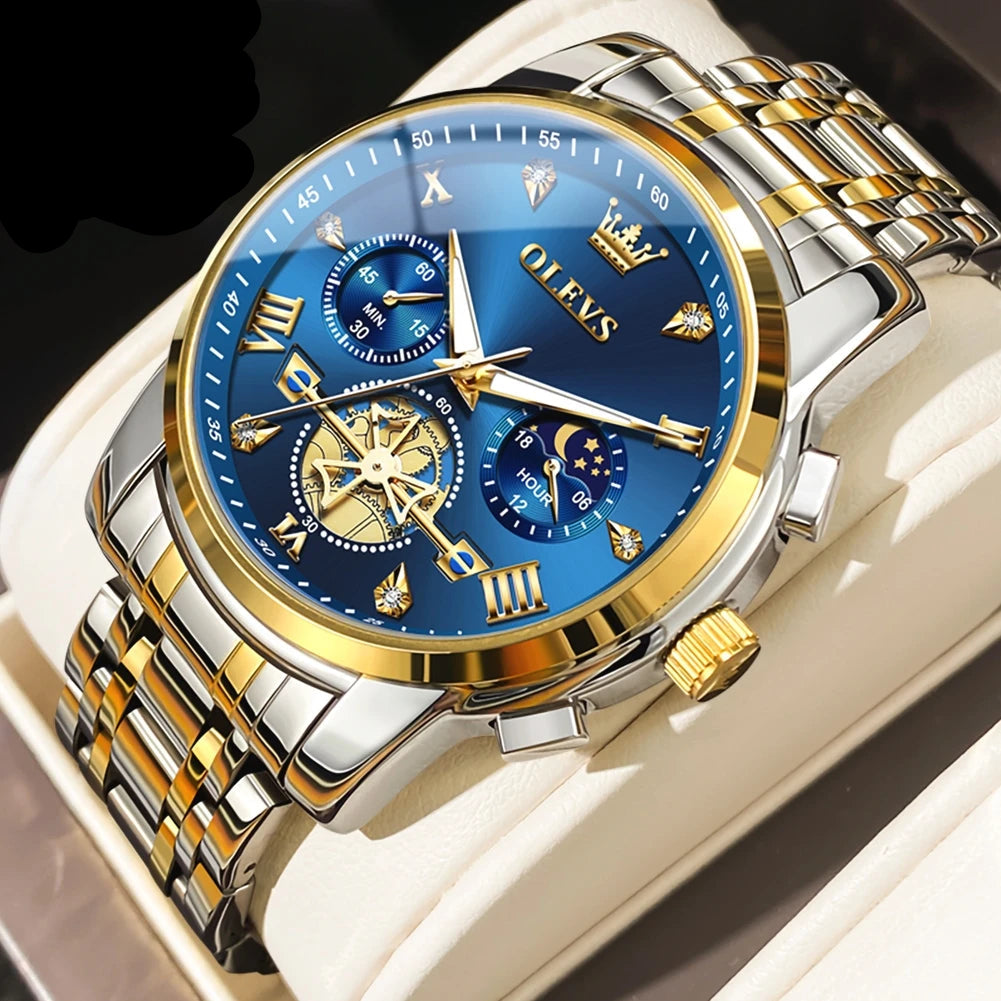 OLEVS Men's Watches Classic Multifunctional Fltwheel Chronograph