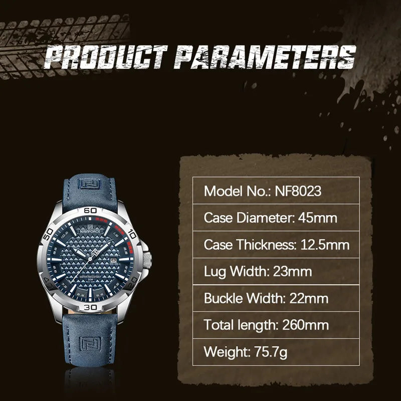 NAVIFORCE Men's Leather Sport Waterproof Quartz Watch