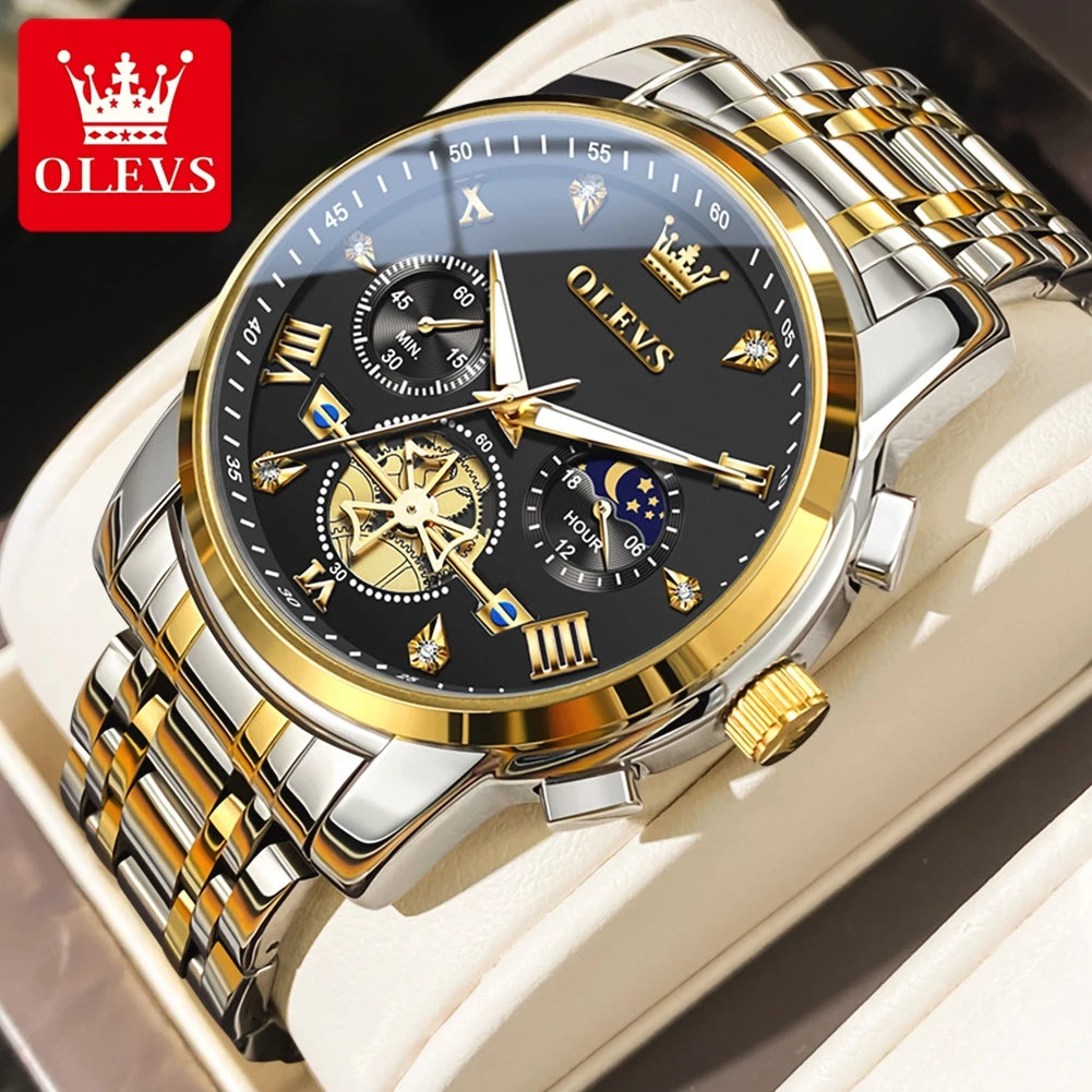 OLEVS Men's Watches Classic Multifunctional Fltwheel Chronograph