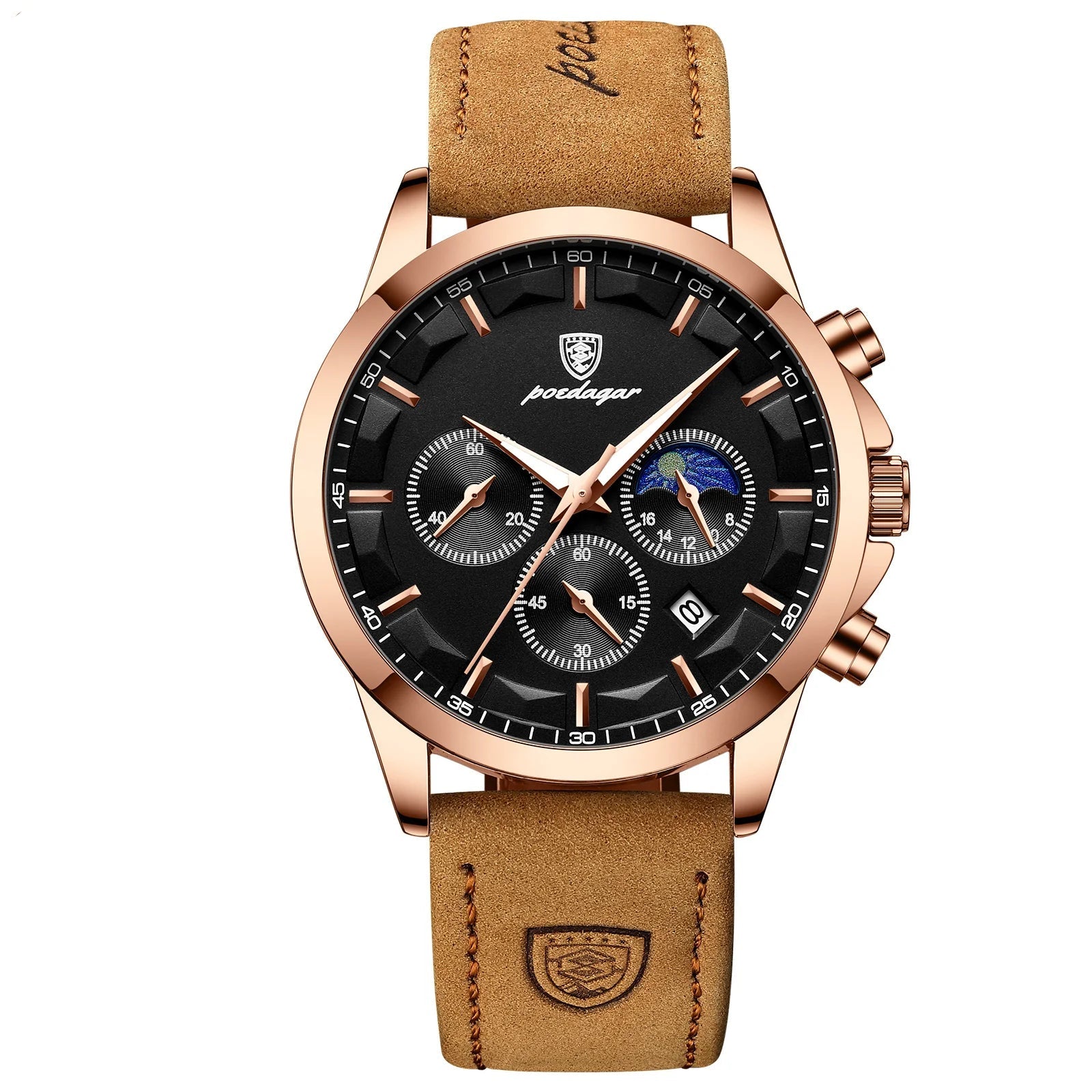 POEDAGAR Men's Luxury Chronograph Waterproof Leather Watch