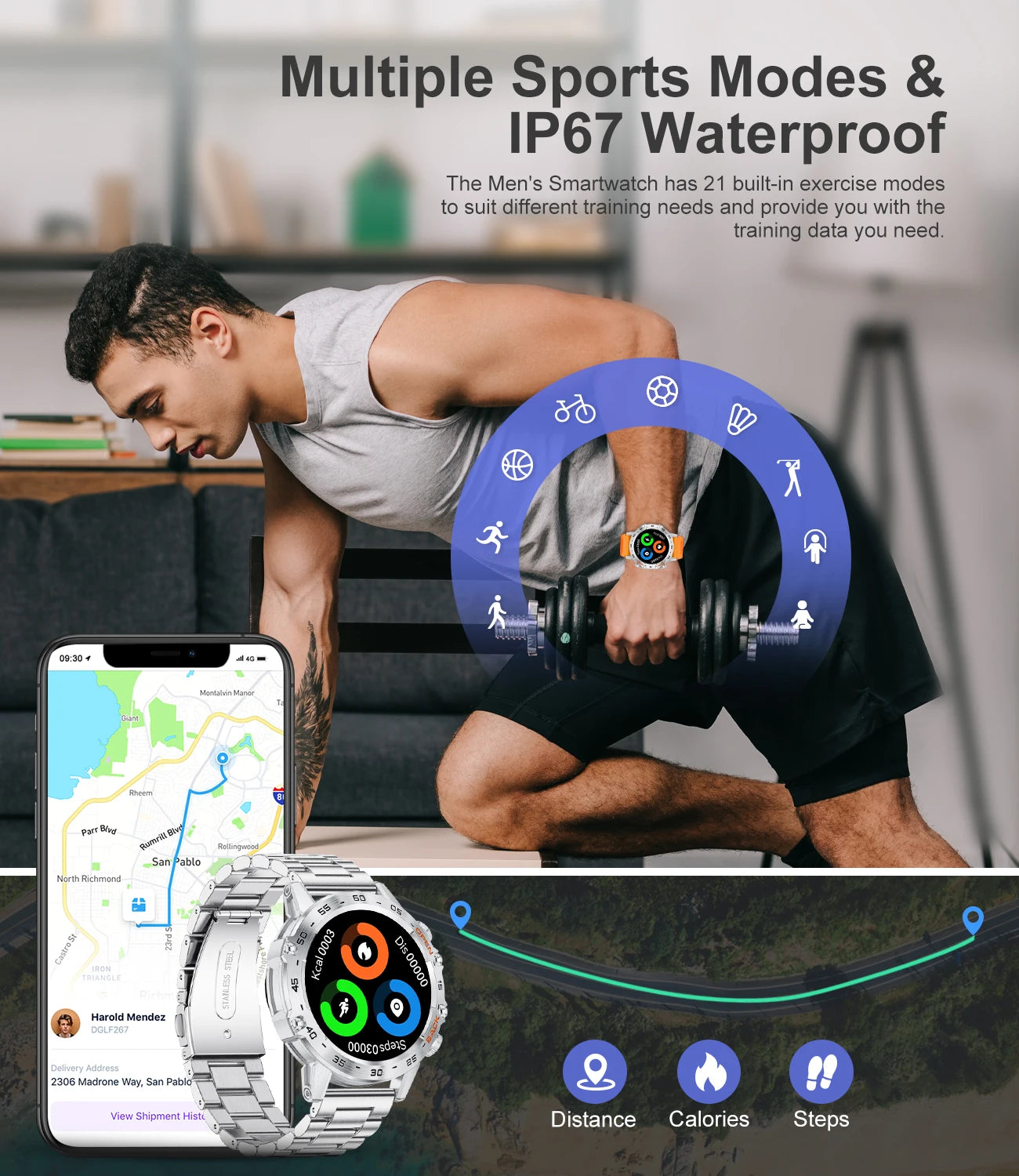 LIGE 1.39" Bluetooth Smartwatch: Sport, Health, Call.