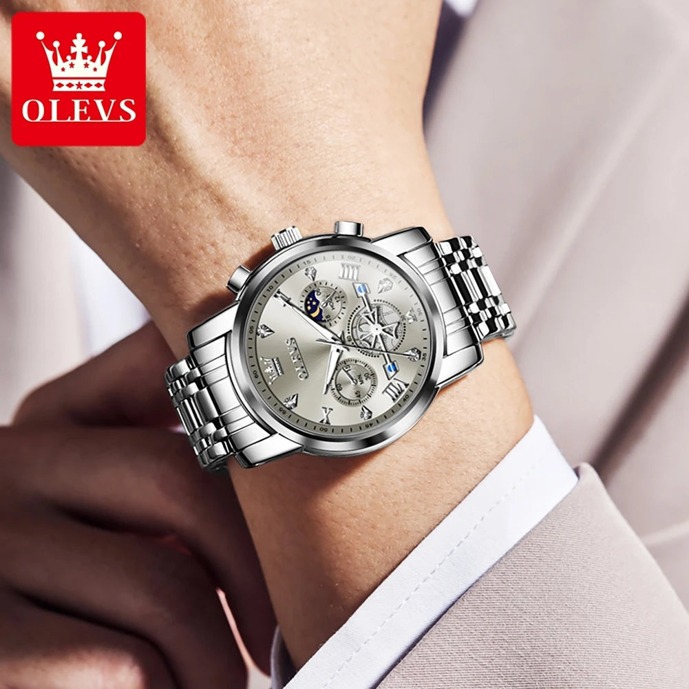 OLEVS Men's Watches Classic Multifunctional Fltwheel Chronograph