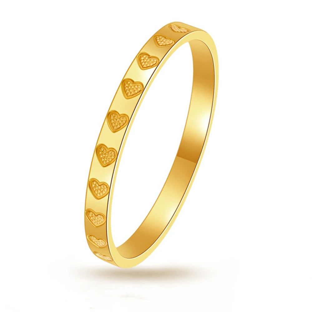 Golden Stainless Steel 2mm Heart Rings Women