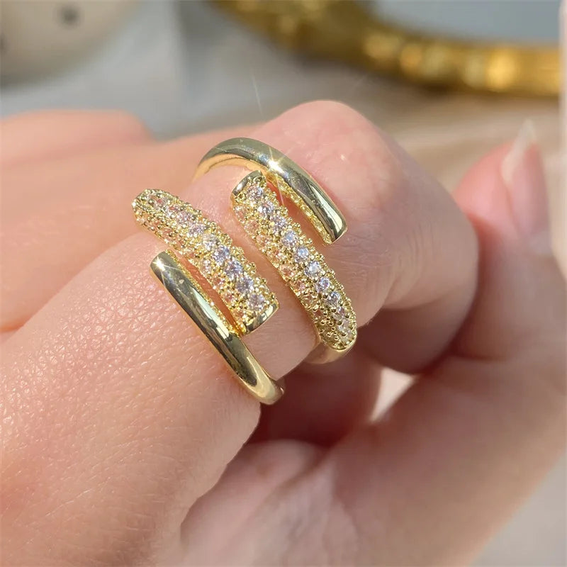 Women Korean Fashion Punk Cubic Zirconia Ring Daily Simple Jewelry