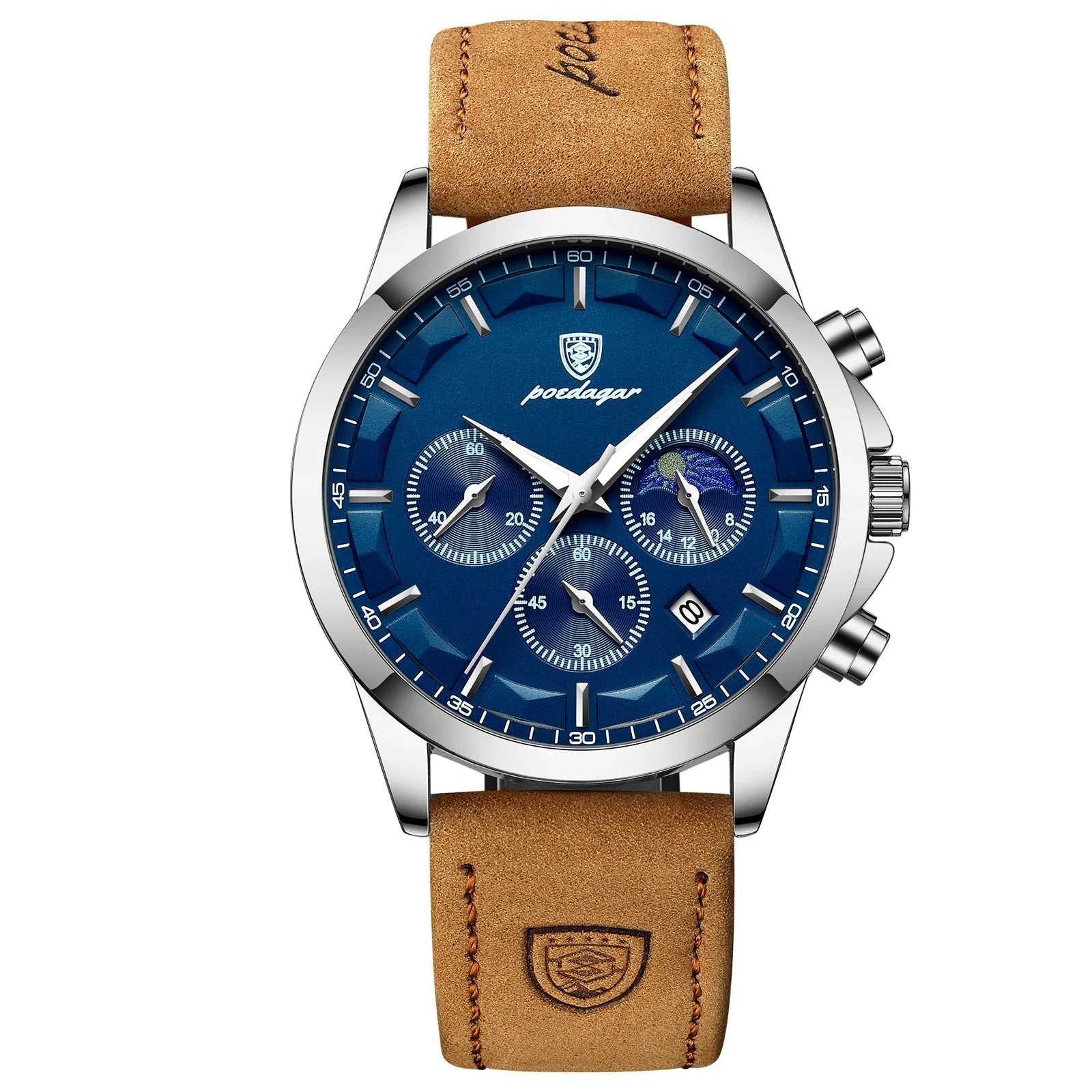 POEDAGAR Men's Luxury Chronograph Waterproof Leather Watch
