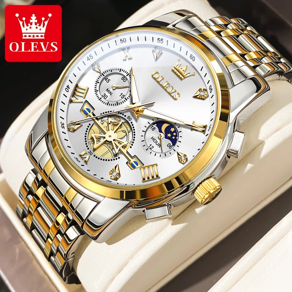 OLEVS Men's Watches Classic Multifunctional Fltwheel Chronograph