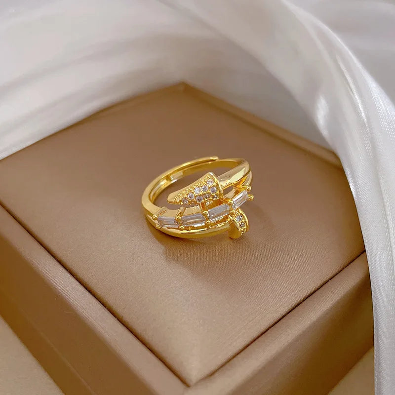 Women Korean Fashion Punk Cubic Zirconia Ring Daily Simple Jewelry