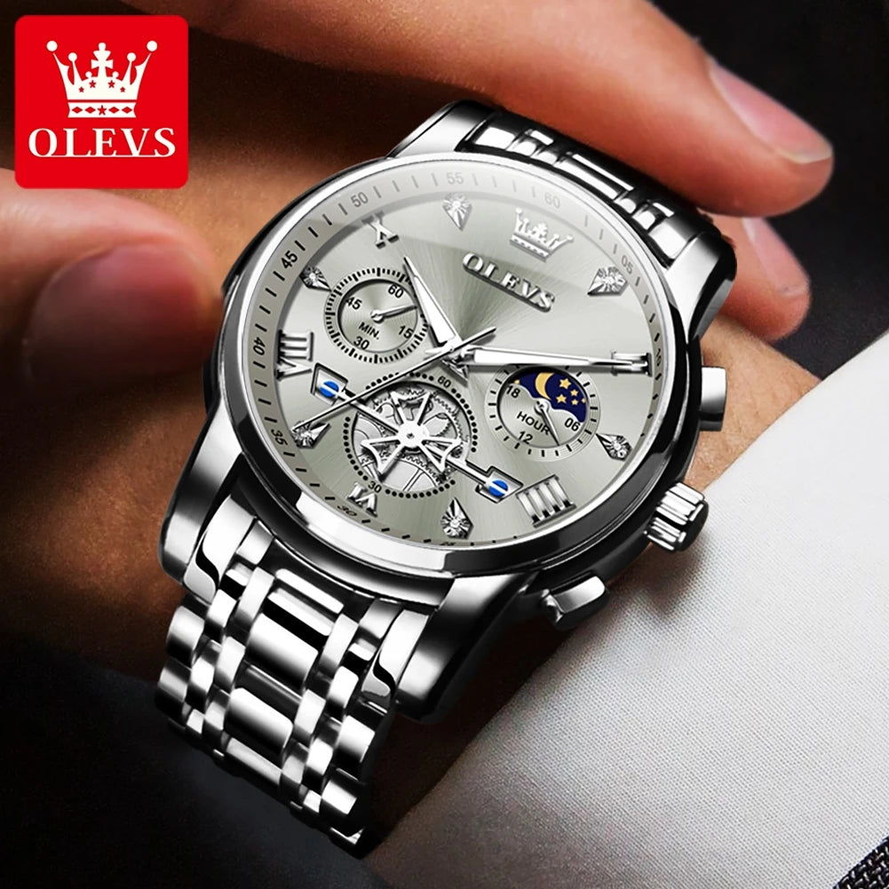 OLEVS Men's Watches Classic Multifunctional Fltwheel Chronograph