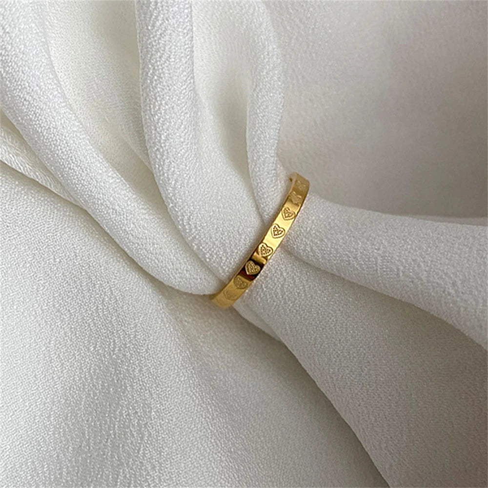 Golden Stainless Steel 2mm Heart Rings Women