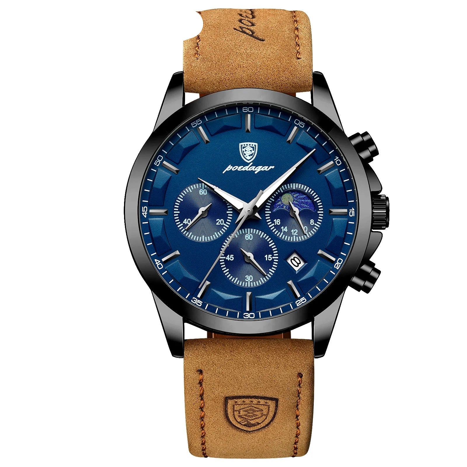 POEDAGAR Men's Luxury Chronograph Waterproof Leather Watch