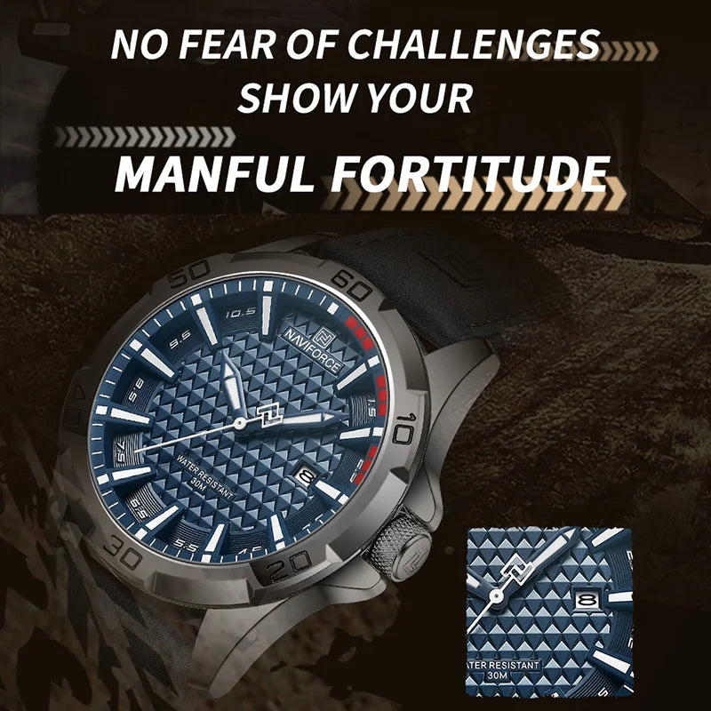 NAVIFORCE Men's Leather Sport Waterproof Quartz Watch